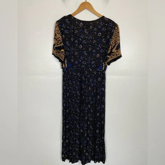 Carole Little 90s Pleated Maxi Dress Sz 12 Tribal Boho Whimsigoth V-Neck VTG USA - Picture 6 of 12